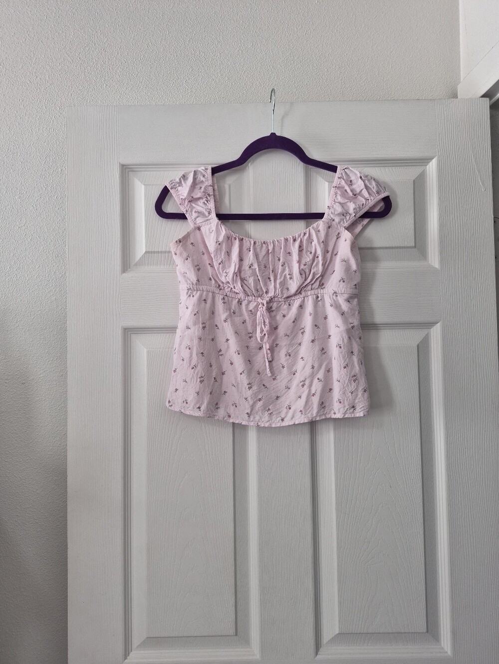 Hollister Light Pink Printed Ruffle-Shoulder Cami